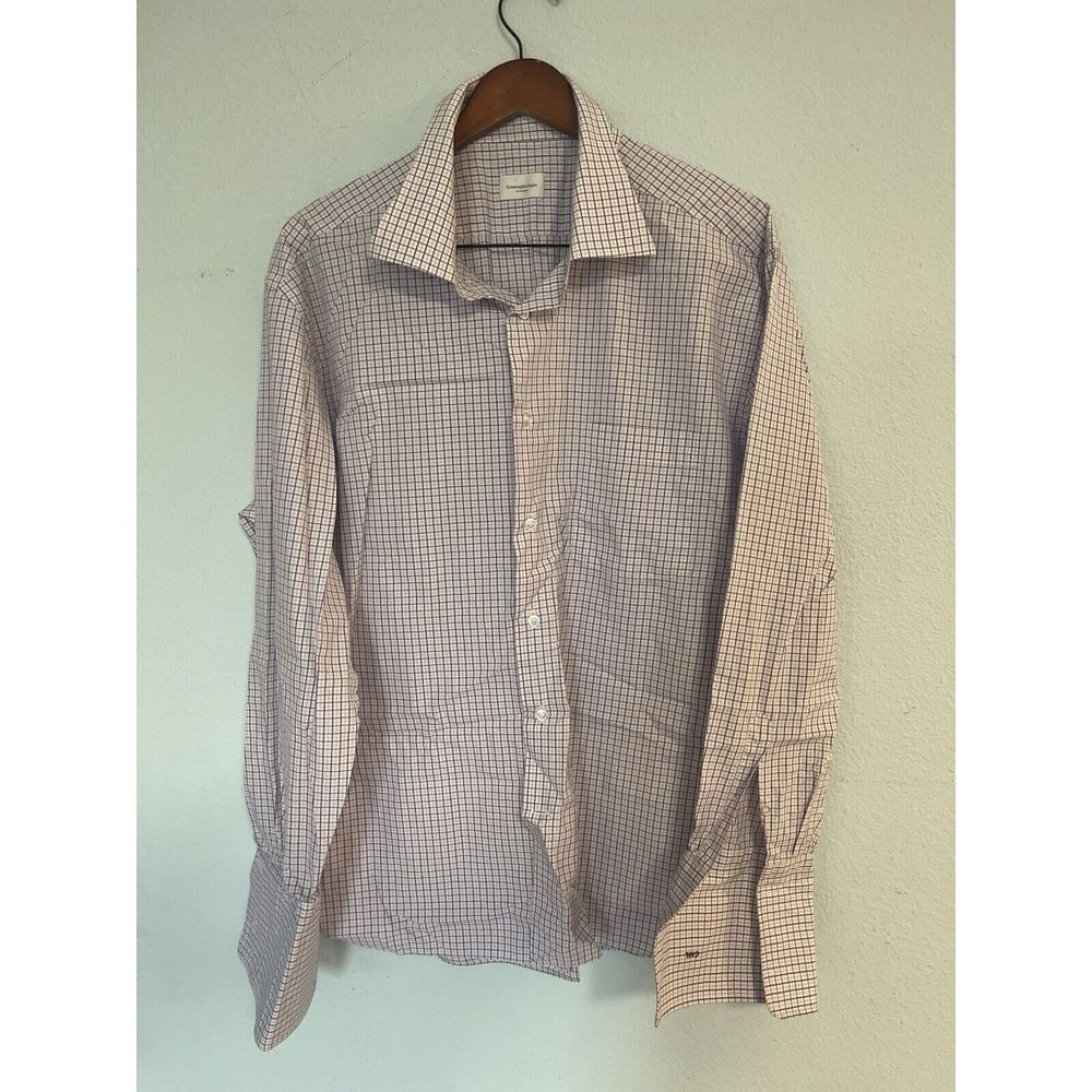 Ermenegildo Zegna Dress Shirt Men Medium Purple Plaid Long Sleeve Button Up‎